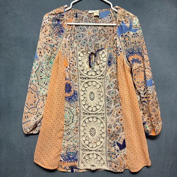 Anthropologie Meadow Rue Boho Blouse Sheer Doily Lace Crochet Cottage Fairy Smal - Picture 1 of 9